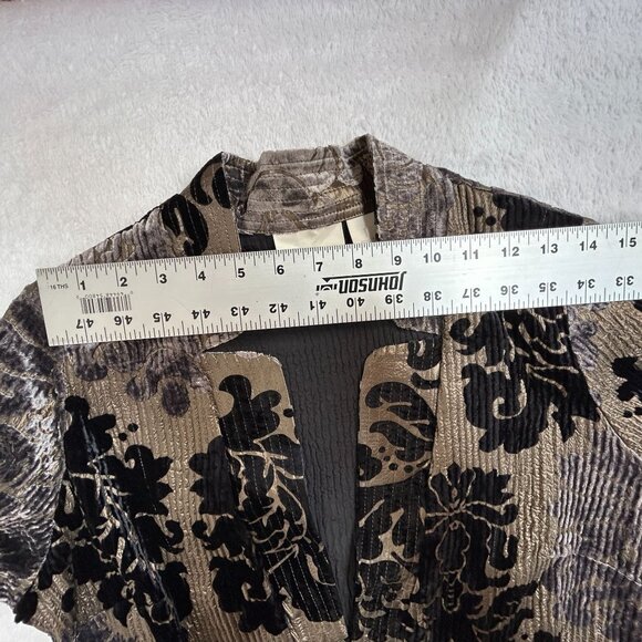 Chicos Women’s Open Front Jacket Size 1 Velvet Burnout Black Beige Floral Casual - Picture 6 of 8